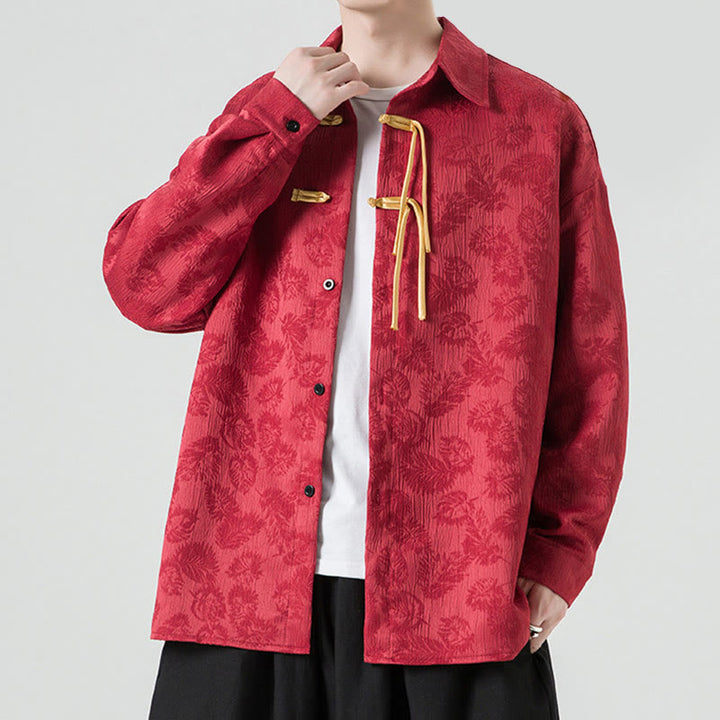 Buddha Stonesカエルボタン 葉柄 長袖 メンズ 唐装 ジャケット - image 3