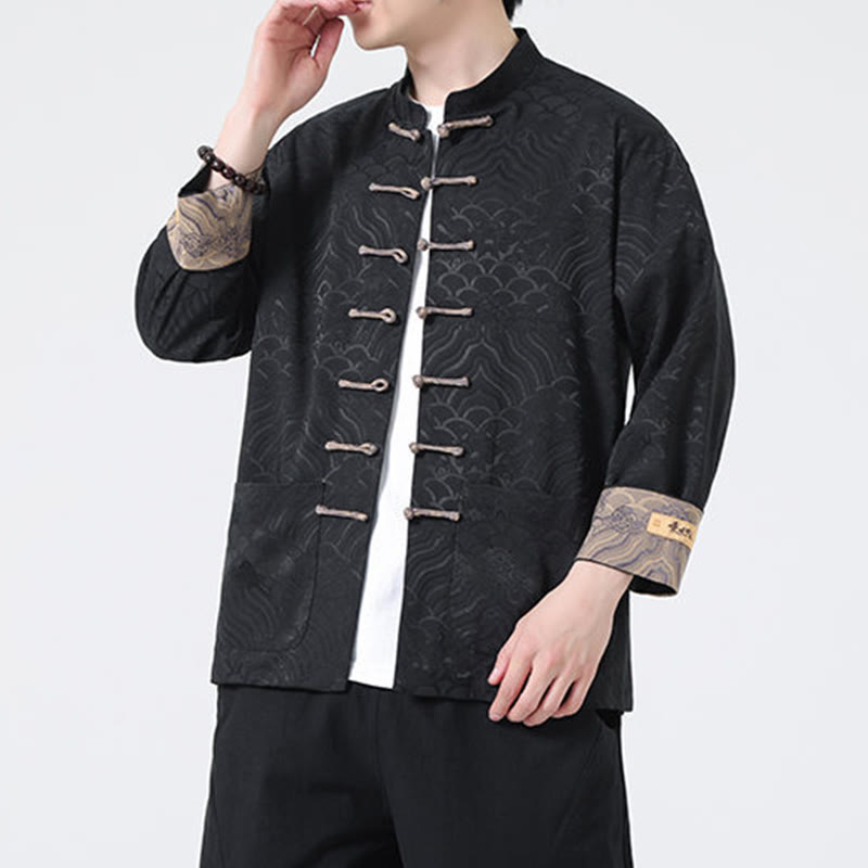 Buddha Stonesフロッグボタンマウンテンウェーブ柄 長袖 メンズ コットンジャケット ポケット付き - image 13