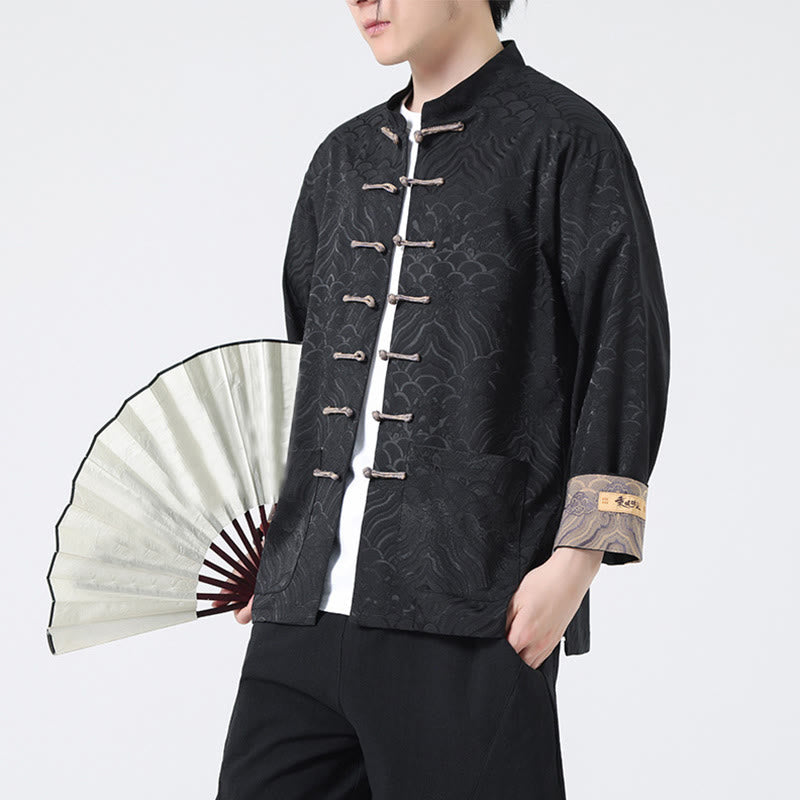 Buddha Stonesフロッグボタンマウンテンウェーブ柄 長袖 メンズ コットンジャケット ポケット付き - image 12