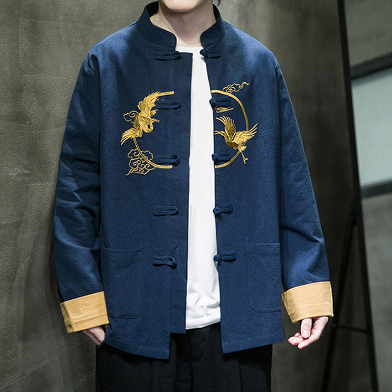 Buddha Stones刺繍鶴柄カエルボタンメンズコットン長袖ジャケットポケット付き - image 35