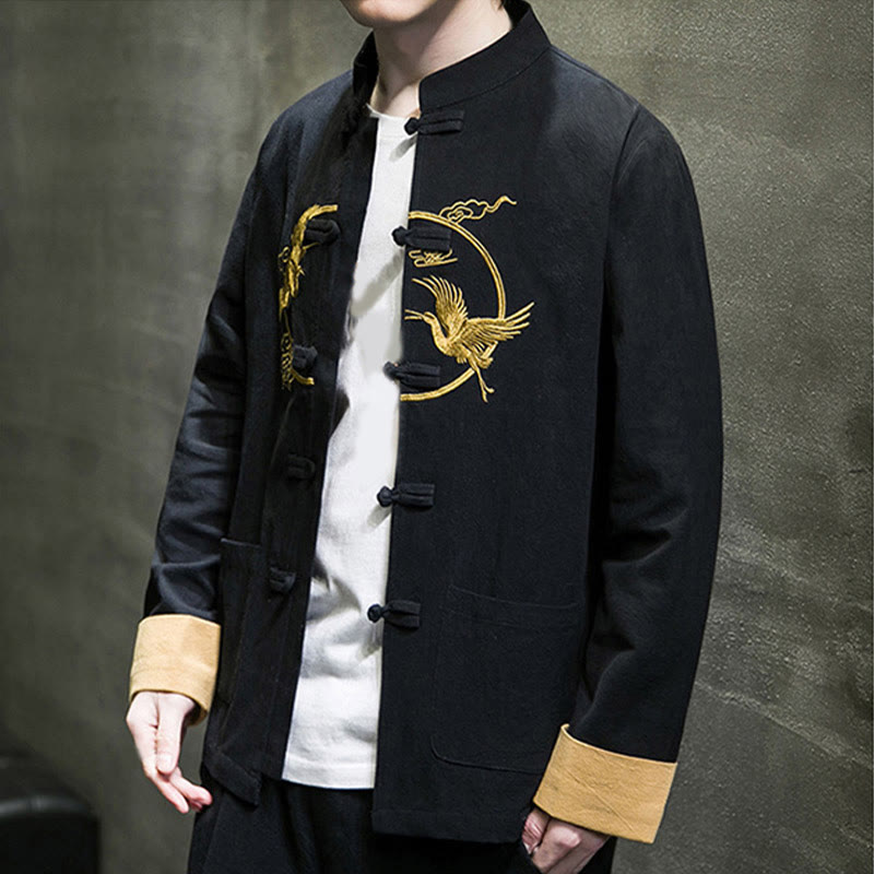 Buddha Stones刺繍鶴柄カエルボタンメンズコットン長袖ジャケットポケット付き - image 25