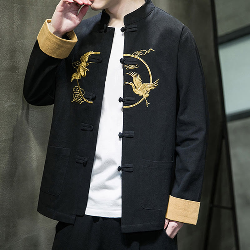 Buddha Stones刺繍鶴柄カエルボタンメンズコットン長袖ジャケットポケット付き - image 24