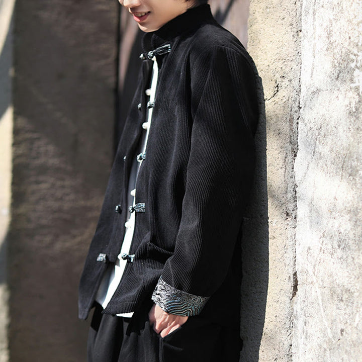 Buddha Stonesスプリング ジャカード フロッグボタン メンズ コットン コーデュロイ 長袖 ジャケット ポケット付き - image 18