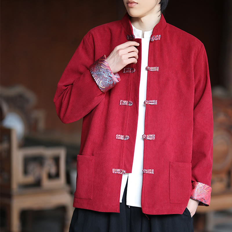 Buddha Stonesスプリング ジャカード フロッグボタン メンズ コットン コーデュロイ 長袖 ジャケット ポケット付き - image 5