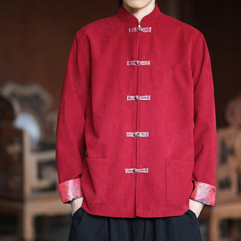 Buddha Stonesスプリング ジャカード フロッグボタン メンズ コットン コーデュロイ 長袖 ジャケット ポケット付き - image 3