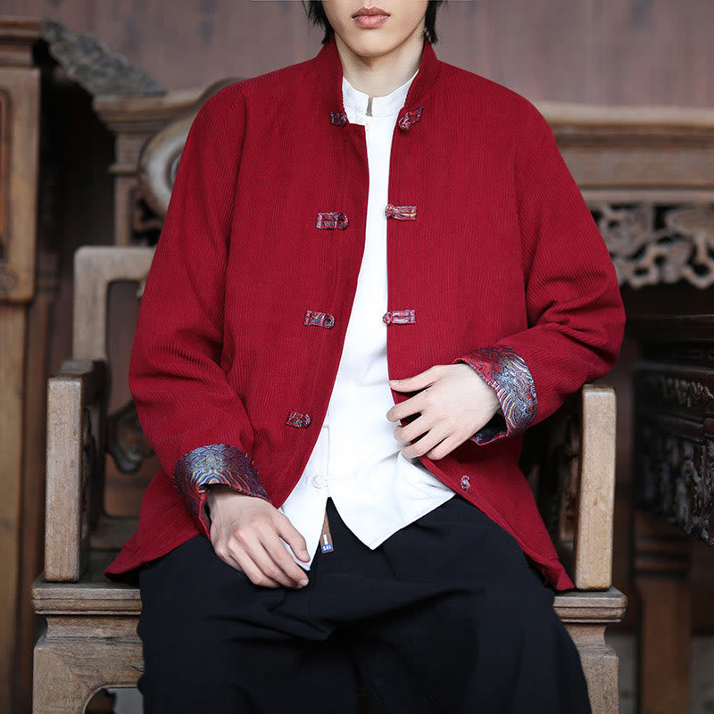 Buddha Stonesスプリング ジャカード フロッグボタン メンズ コットン コーデュロイ 長袖 ジャケット ポケット付き - image 8