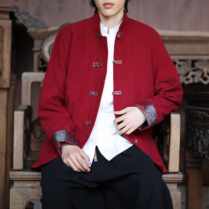 Buddha Stonesスプリング ジャカード フロッグボタン メンズ コットン コーデュロイ 長袖 ジャケット ポケット付き - image 8