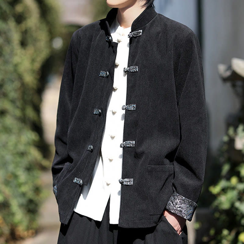 Buddha Stonesスプリング ジャカード フロッグボタン メンズ コットン コーデュロイ 長袖 ジャケット ポケット付き - image 13