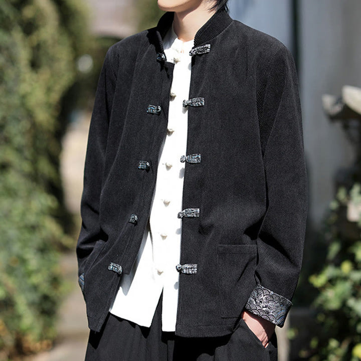 Buddha Stonesスプリング ジャカード フロッグボタン メンズ コットン コーデュロイ 長袖 ジャケット ポケット付き - image 13