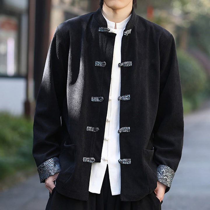 Buddha Stonesスプリング ジャカード フロッグボタン メンズ コットン コーデュロイ 長袖 ジャケット ポケット付き - image 14