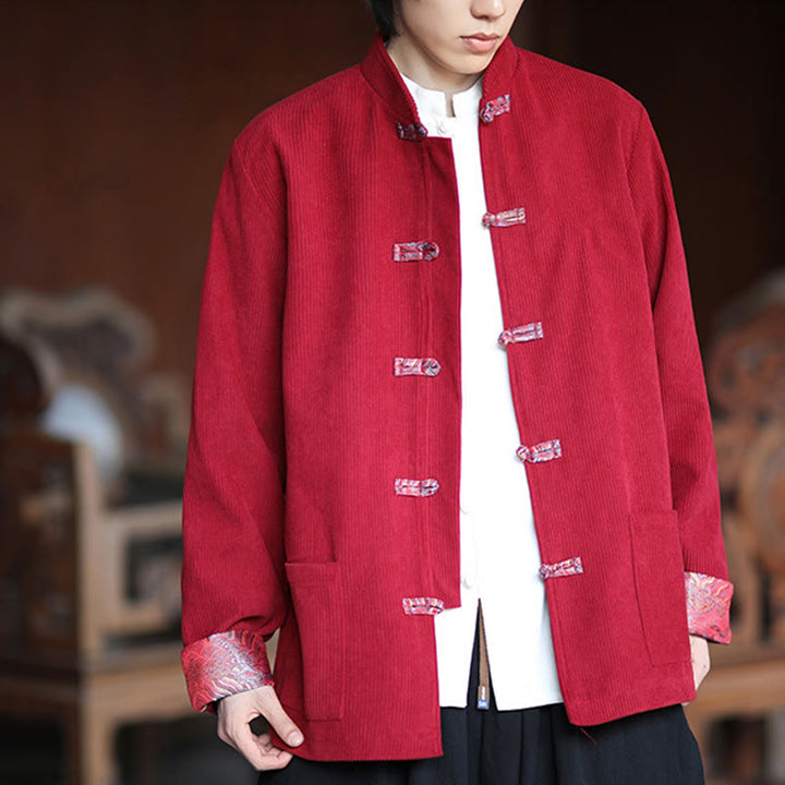 Buddha Stonesスプリング ジャカード フロッグボタン メンズ コットン コーデュロイ 長袖 ジャケット ポケット付き - image 6