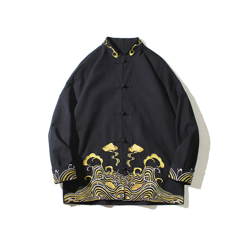 Buddha Stones刺繍雲カエルボタン長袖メンズコットンタンスーツジャケット - image 19