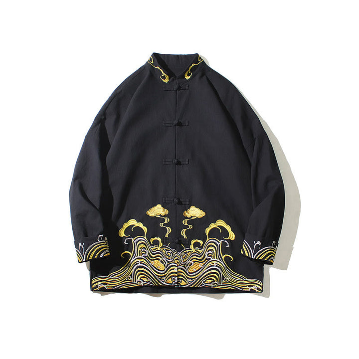 Buddha Stones刺繍雲カエルボタン長袖メンズコットンタンスーツジャケット - image 19