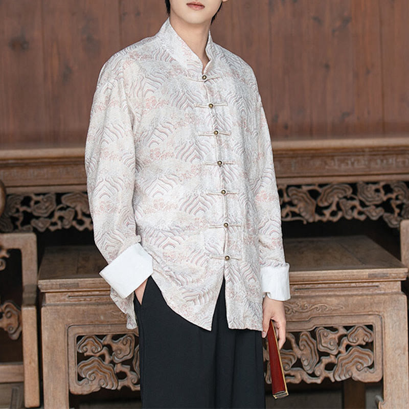 Buddha Stonesプリント花柄メンズボタンデザイン長袖シャツ（ポケット付き） - ホワイトスモーク - US/UK/AU46、 EU56 (5XL) - image 7