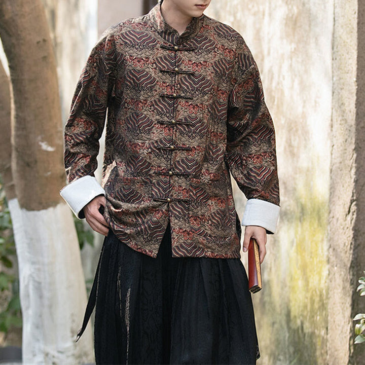 Buddha Stonesプリント花柄メンズボタンデザイン長袖シャツ（ポケット付き） - サドルブラウン - US/UK/AU46、 EU56 (5XL) - image 17