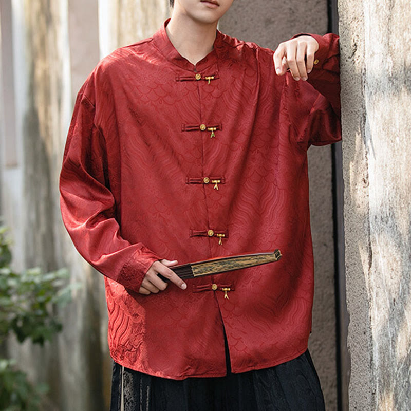 Buddha Stones中国風 カエルボタン 竹模様 スタンドカラー メンズ 長袖シャツ - image 23