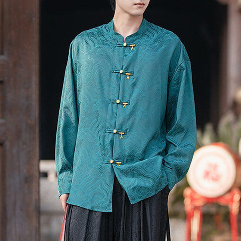 Buddha Stones中国風 カエルボタン 竹模様 スタンドカラー メンズ 長袖シャツ - image 27