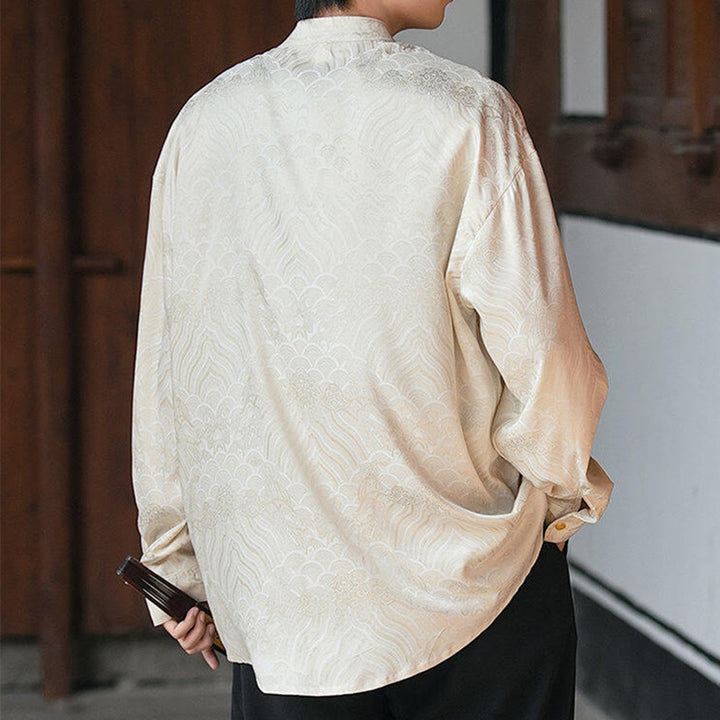 Buddha Stones中国風 カエルボタン 竹模様 スタンドカラー メンズ 長袖シャツ - image 4