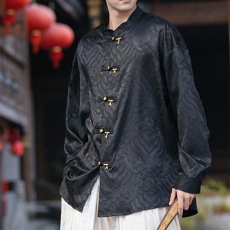 Buddha Stones中国風 カエルボタン 竹模様 スタンドカラー メンズ 長袖シャツ - image 16