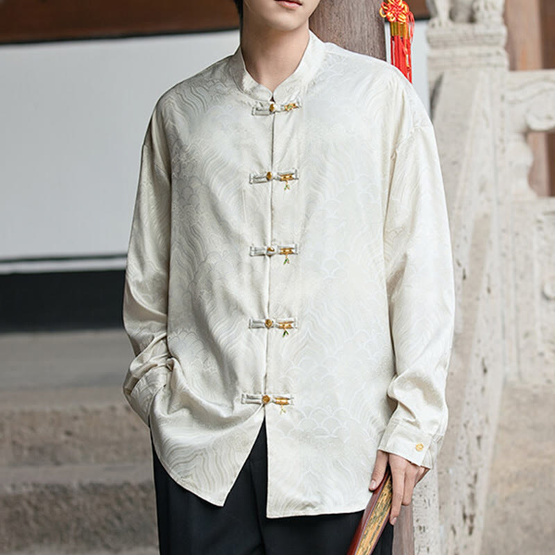 Buddha Stones中国風 カエルボタン 竹模様 スタンドカラー メンズ 長袖シャツ - image 8