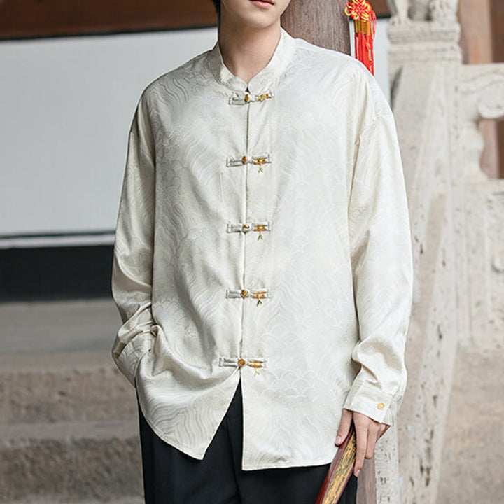 Buddha Stones中国風 カエルボタン 竹模様 スタンドカラー メンズ 長袖シャツ - image 8