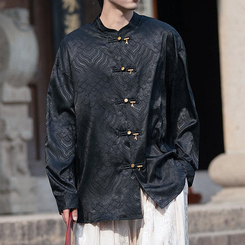 Buddha Stones中国風 カエルボタン 竹模様 スタンドカラー メンズ 長袖シャツ - image 17