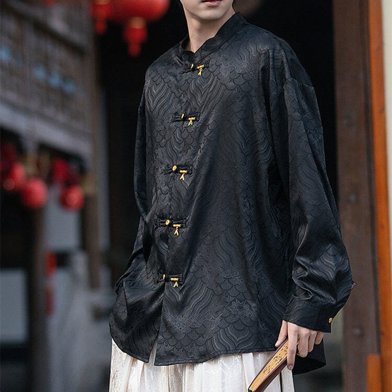 Buddha Stones中国風 カエルボタン 竹模様 スタンドカラー メンズ 長袖シャツ - image 14