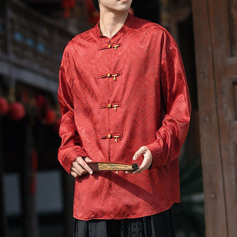 Buddha Stones中国風 カエルボタン 竹模様 スタンドカラー メンズ 長袖シャツ - image 24