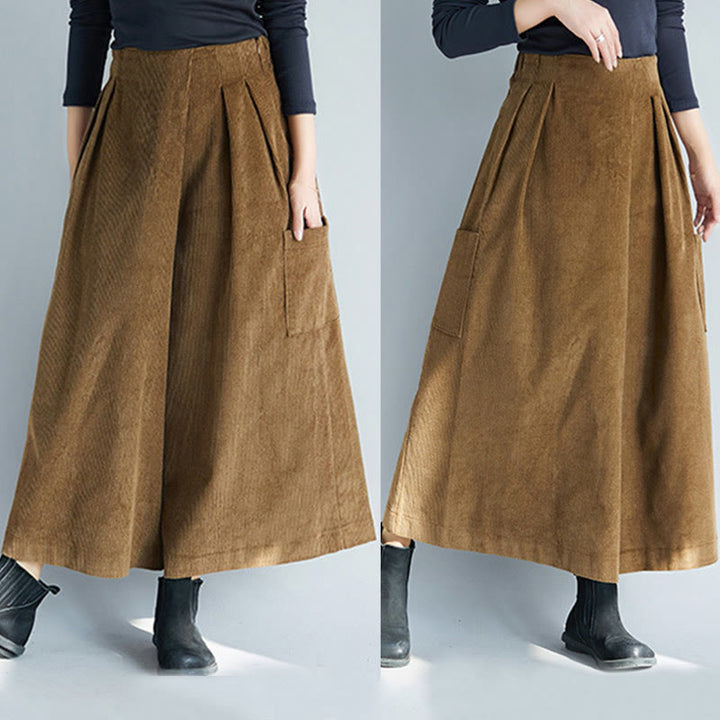 Buddha Stonesレディース プレーンサイドジッパーデザイン ワイドレッグ コーデュロイ 7-8丈パンツ ポケット付き - image 12