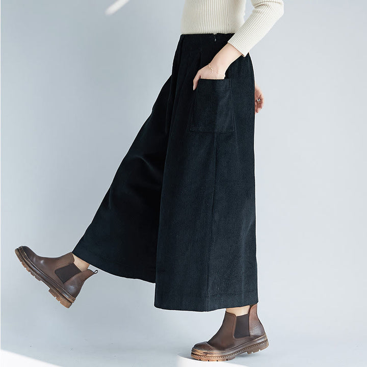 Buddha Stonesレディース プレーンサイドジッパーデザイン ワイドレッグ コーデュロイ 7-8丈パンツ ポケット付き - image 16