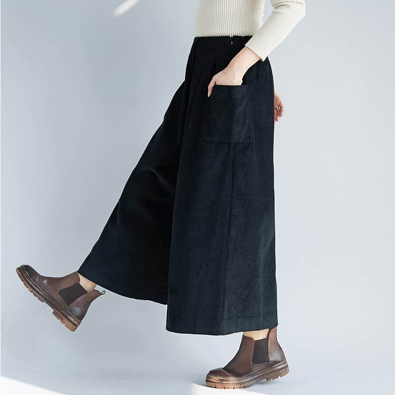 Buddha Stonesレディース プレーンサイドジッパーデザイン ワイドレッグ コーデュロイ 7-8丈パンツ ポケット付き - image 16