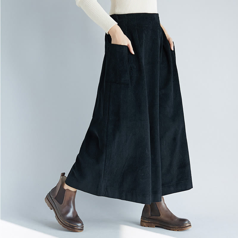 Buddha Stonesレディース プレーンサイドジッパーデザイン ワイドレッグ コーデュロイ 7-8丈パンツ ポケット付き - 黒 - US6、 UK/AU10、EU38（2XL） - image 13