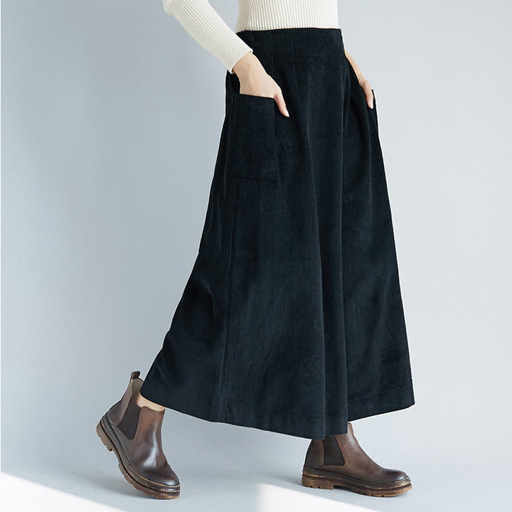 Buddha Stonesレディース プレーンサイドジッパーデザイン ワイドレッグ コーデュロイ 7-8丈パンツ ポケット付き - 黒 - US6、 UK/AU10、EU38（2XL） - image 13