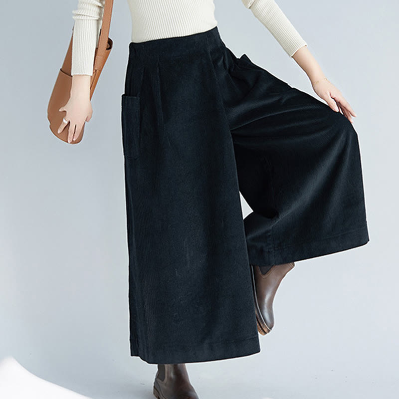 Buddha Stonesレディース プレーンサイドジッパーデザイン ワイドレッグ コーデュロイ 7-8丈パンツ ポケット付き - image 18