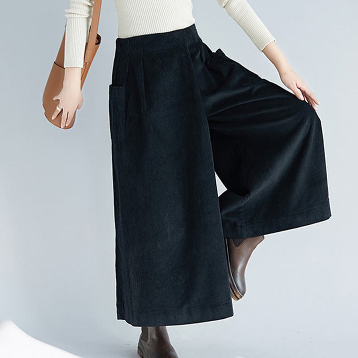 Buddha Stonesレディース プレーンサイドジッパーデザイン ワイドレッグ コーデュロイ 7-8丈パンツ ポケット付き - image 18