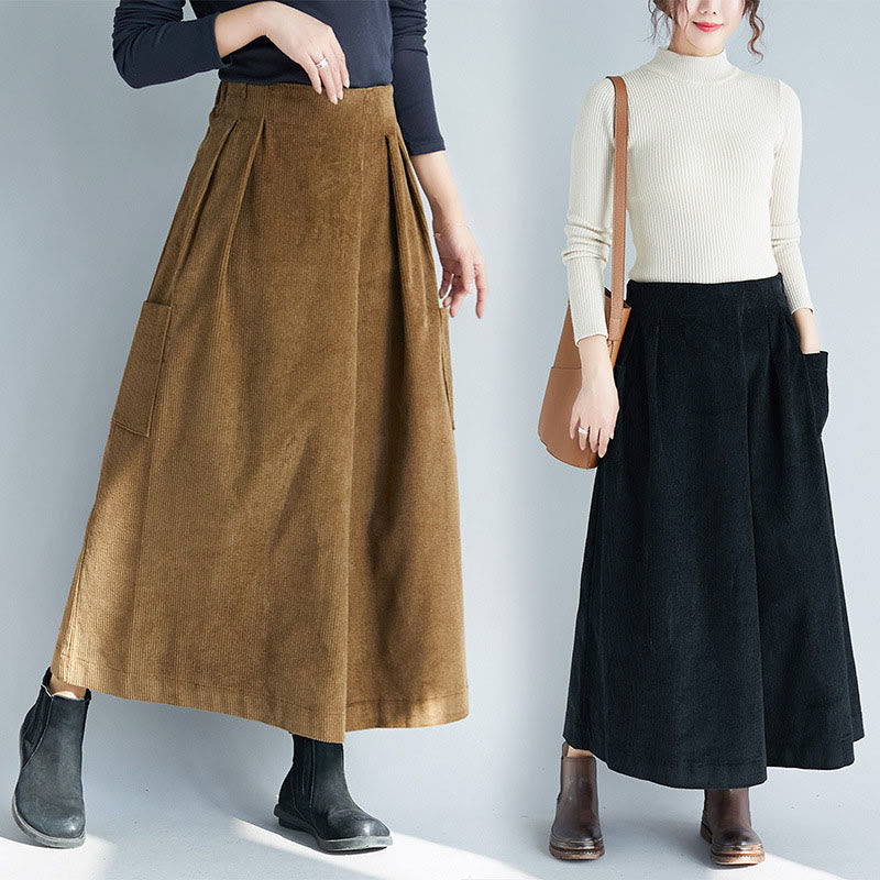 Buddha Stonesレディース プレーンサイドジッパーデザイン ワイドレッグ コーデュロイ 7-8丈パンツ ポケット付き - image 20