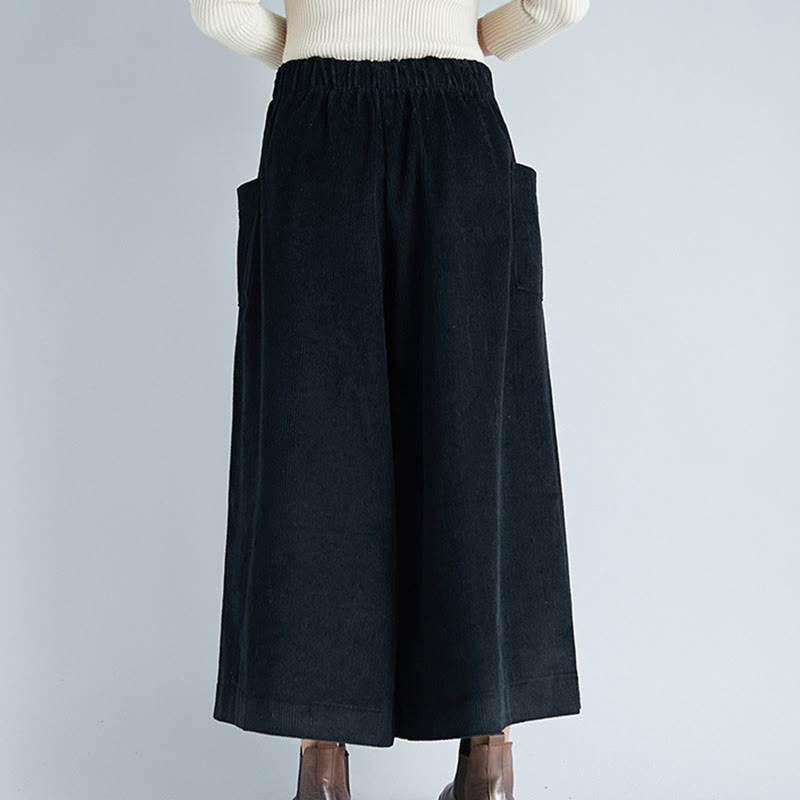 Buddha Stonesレディース プレーンサイドジッパーデザイン ワイドレッグ コーデュロイ 7-8丈パンツ ポケット付き - image 14