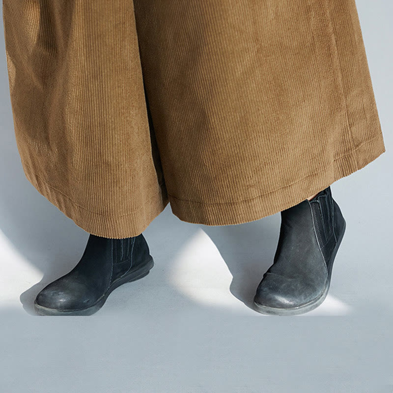 Buddha Stonesレディース プレーンサイドジッパーデザイン ワイドレッグ コーデュロイ 7-8丈パンツ ポケット付き - image 11