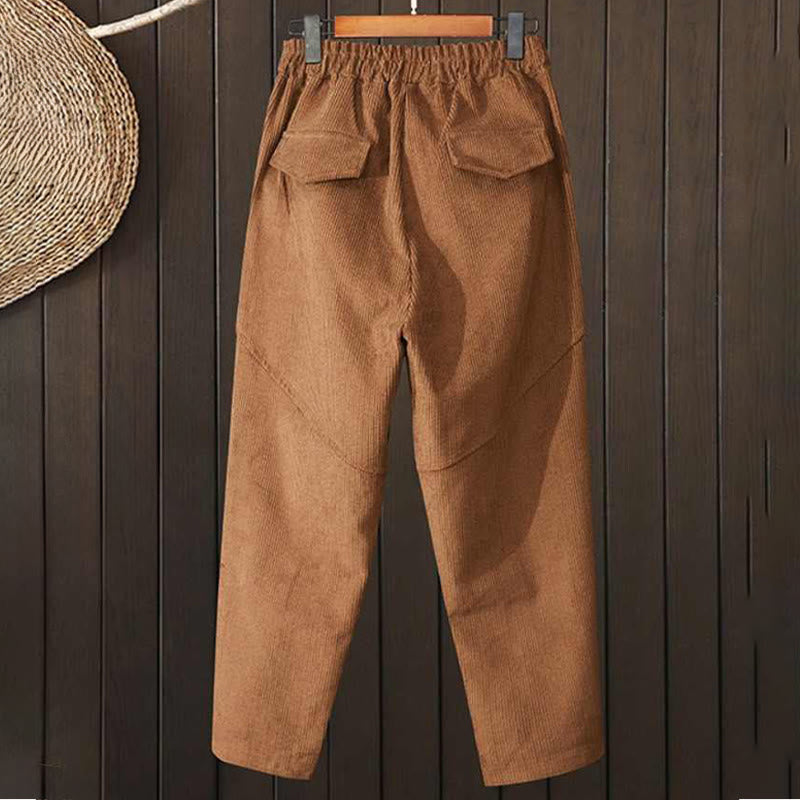 Buddha Stonesペルーカラー 厚手デザイン レディース コットンコーデュロイ ハーレムパンツ ポケット付き - image 1