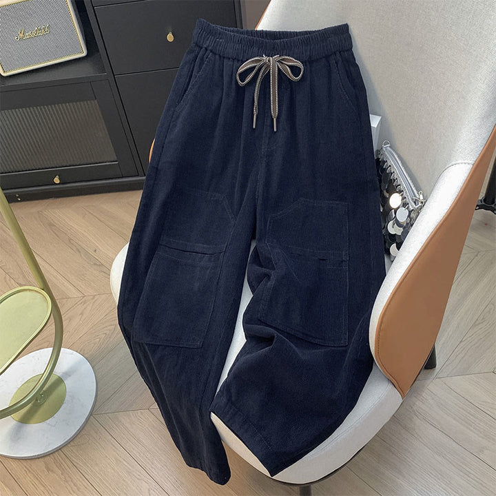 Buddha Stonesレディース 秋冬 ピュアカラー ドローストリング コットン コーデュロイ ハーレムパンツ ポケット付き - ミッドナイトブルー - US8-10，UK/AU12-14，EU40-42 (2XL) - image 3