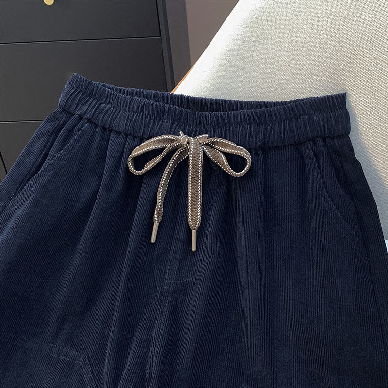 Buddha Stonesレディース 秋冬 ピュアカラー ドローストリング コットン コーデュロイ ハーレムパンツ ポケット付き - image 4