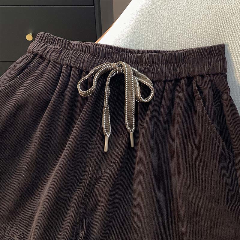 Buddha Stonesレディース 秋冬 ピュアカラー ドローストリング コットン コーデュロイ ハーレムパンツ ポケット付き - image 1