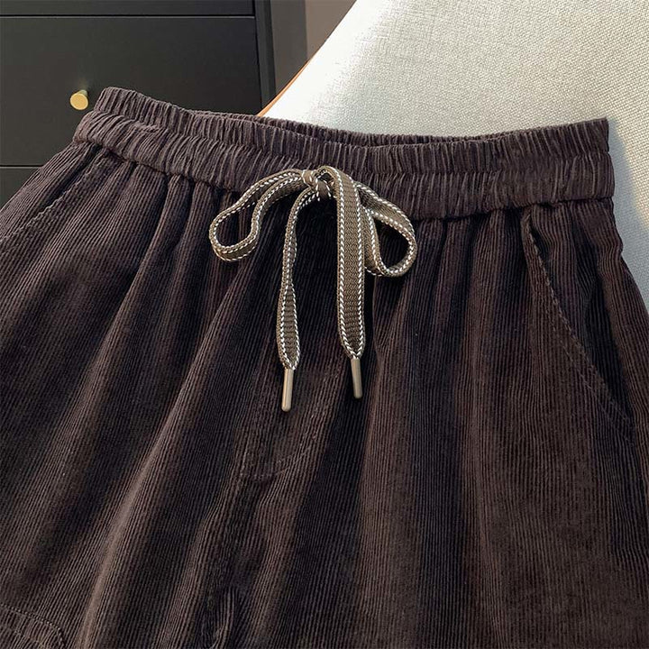 Buddha Stonesレディース 秋冬 ピュアカラー ドローストリング コットン コーデュロイ ハーレムパンツ ポケット付き - image 1