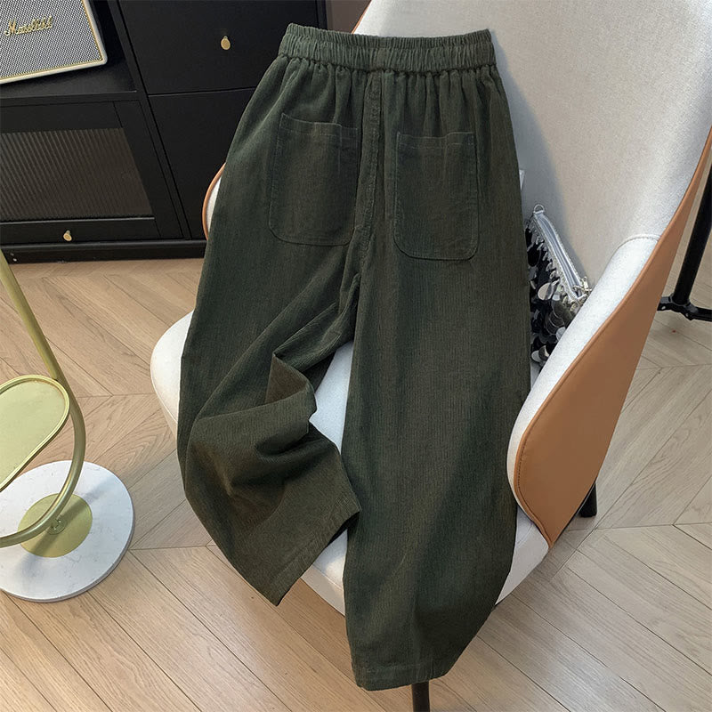 Buddha Stonesレディース 秋冬 ピュアカラー ドローストリング コットン コーデュロイ ハーレムパンツ ポケット付き - image 8