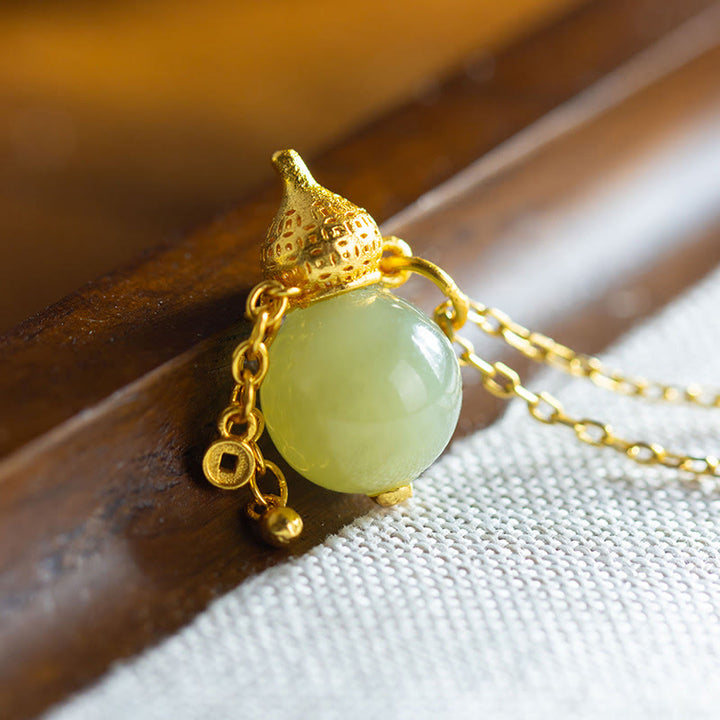 Buddha Stones 925スターリングシルバー ひょうたん型 和田翡翠 幸運の豊かさペンダントネックレス - image 1