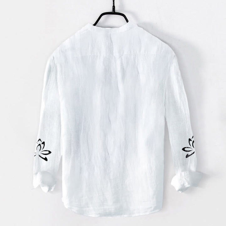 Buddha Stonesハーフボタン 蓮の花 Om シンボル プリント柄 メンズ コットンリネン 長袖シャツ - image 7