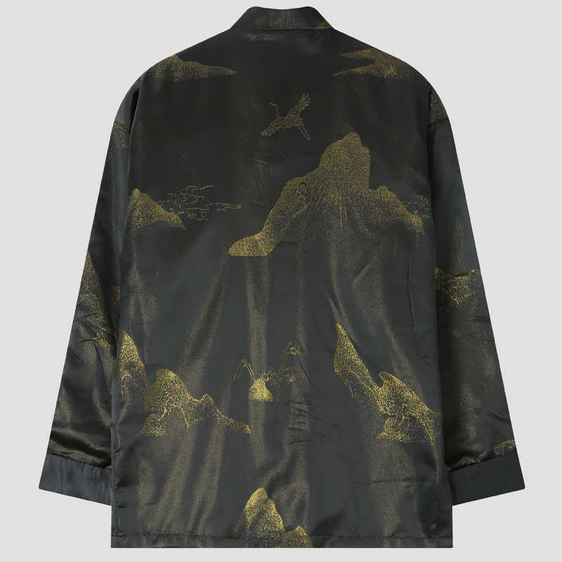 Buddha Stones雲染め金山鶴蛙ボタン長袖メンズジャケットポケット付き - image 1