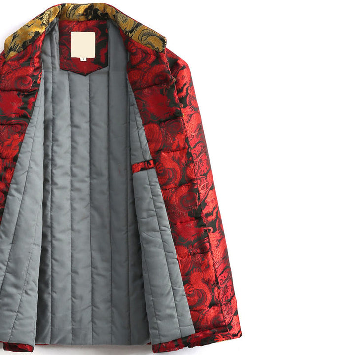 Buddha Stones冬用 ドラゴン ジャカード 暖かい フロッグボタン 長袖 メンズ ジャケット ポケット付き - image 17