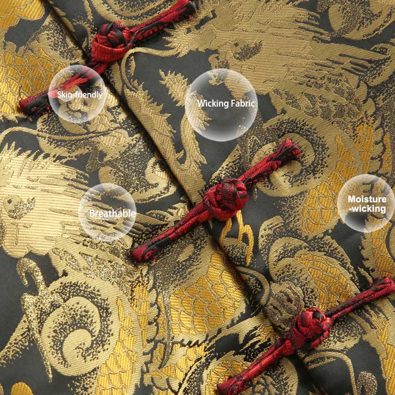 Buddha Stones冬用 ドラゴン ジャカード 暖かい フロッグボタン 長袖 メンズ ジャケット ポケット付き - image 6