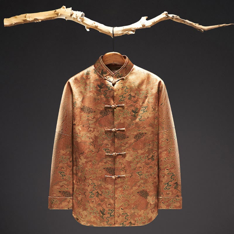 Buddha Stones 100% マルベリーシルク 30匁 鳳凰 吉祥雲 長袖 メンズジャケット - image 2